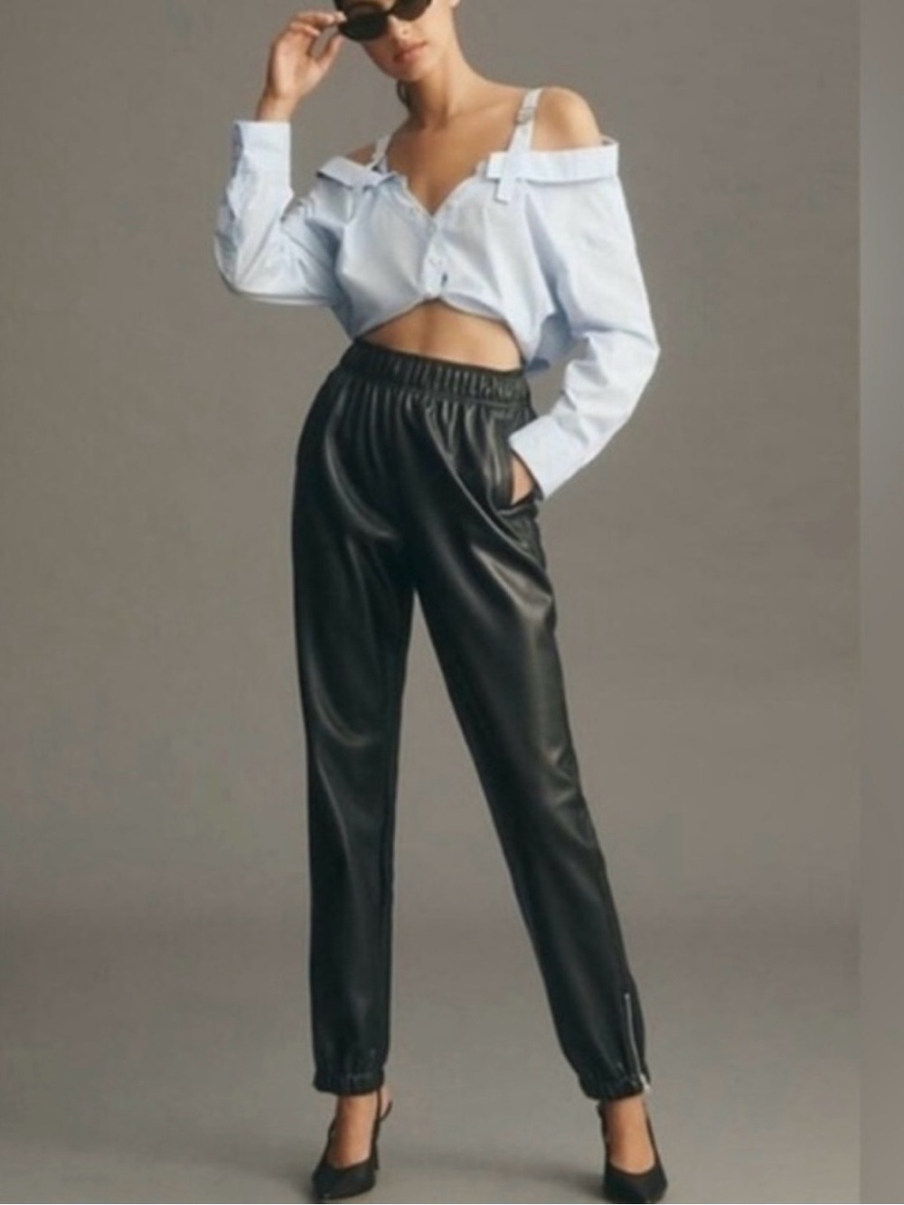 Avec Les Filles Black Faux Leather Jogger Pants XL NWOT